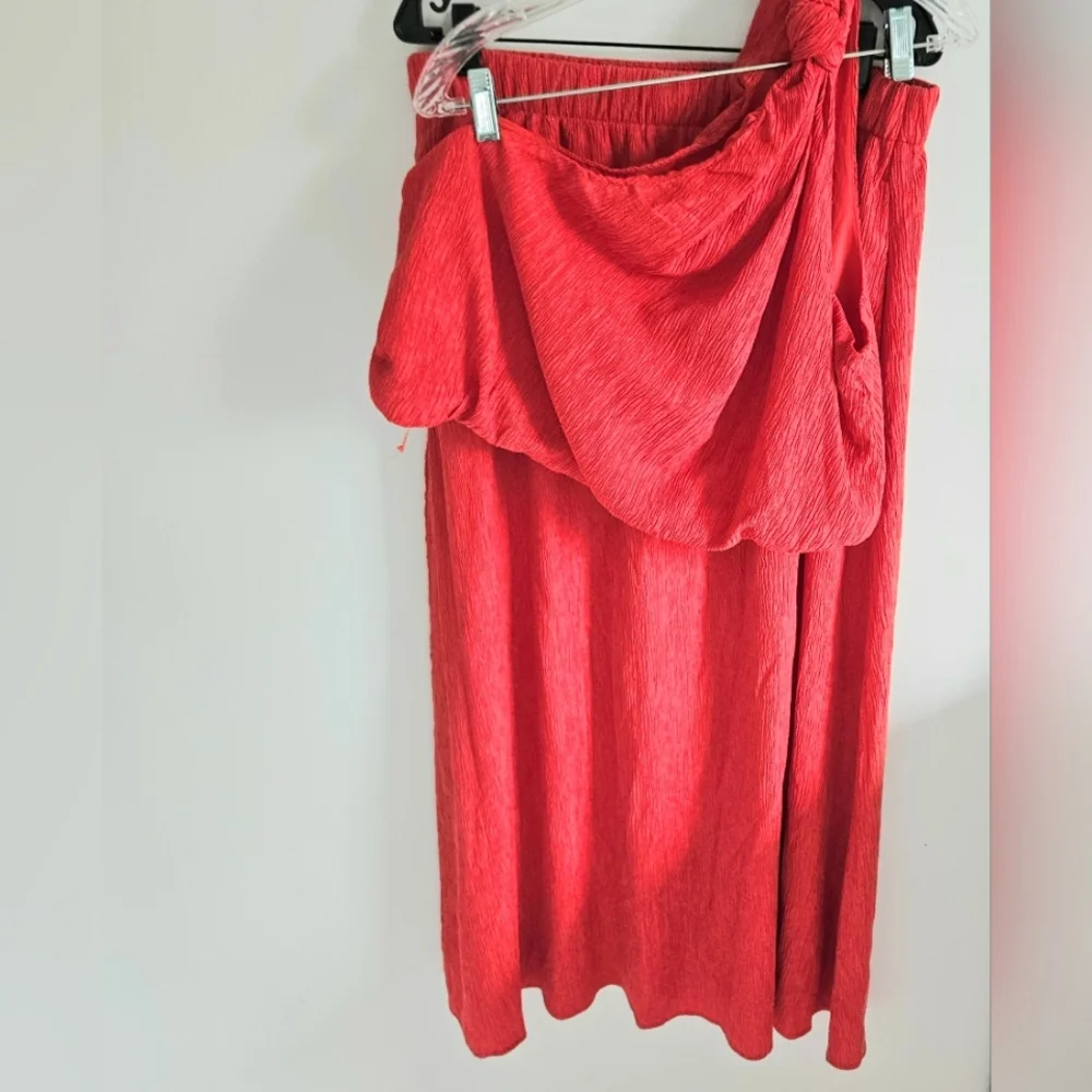Abercrombie & Fitch red orange one shoulder crop top and skirt set